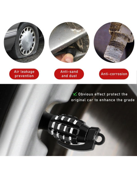 4 Tapones de Válvula de Neumático de Coche Povtii - Negro