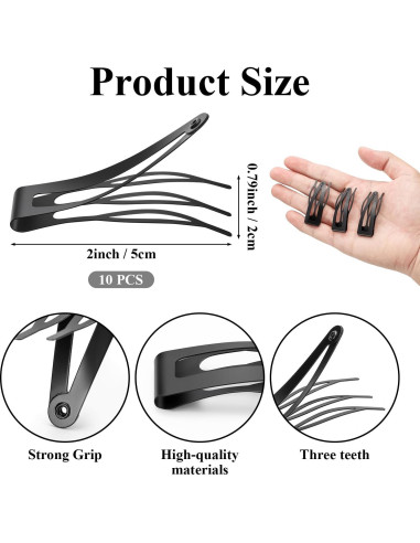 10 Clips de Metal para el Cabello Sightor - Doble Agarre Negro