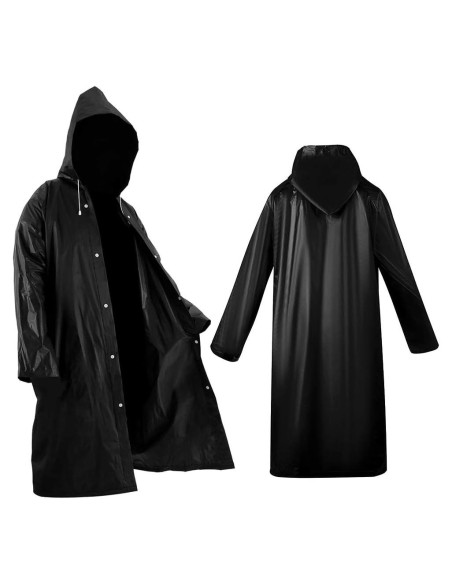 2 Ponchos de Lluvia Reutilizables Roctee para Adultos - Negro