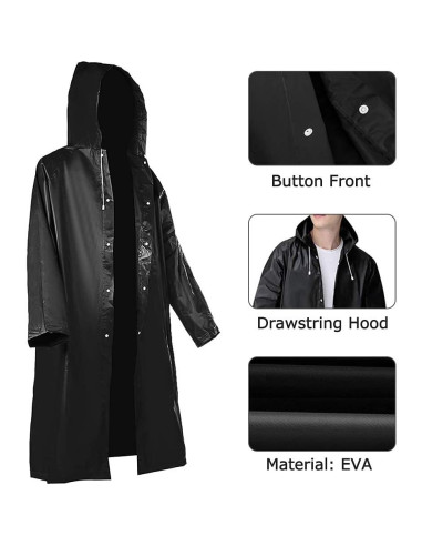 2 Ponchos de Lluvia Reutilizables Roctee para Adultos - Negro