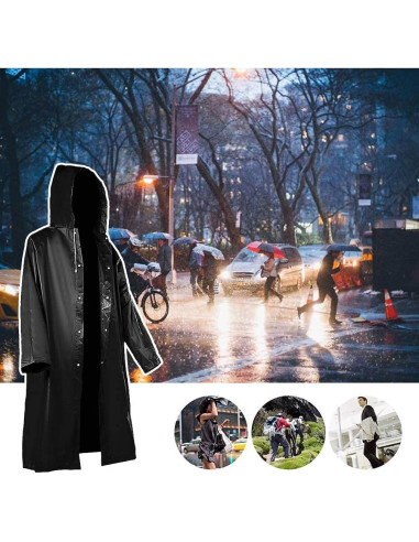 2 Ponchos de Lluvia Reutilizables Roctee para Adultos - Negro