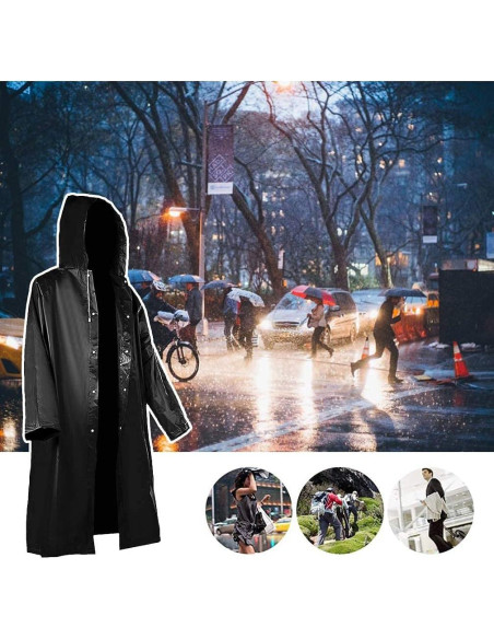 2 Ponchos de Lluvia Reutilizables Roctee para Adultos - Negro