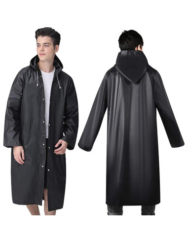2 Ponchos de Lluvia Reutilizables Roctee para Adultos - Negro