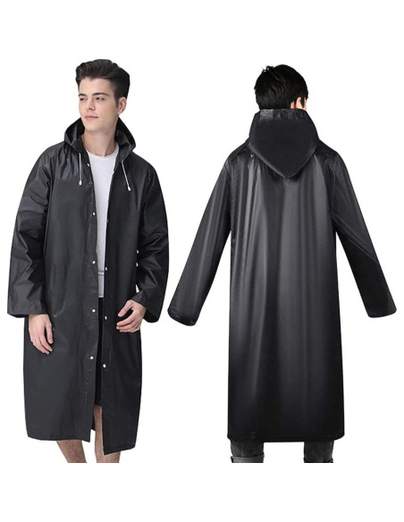 2 Ponchos de Lluvia Reutilizables Roctee para Adultos - Negro