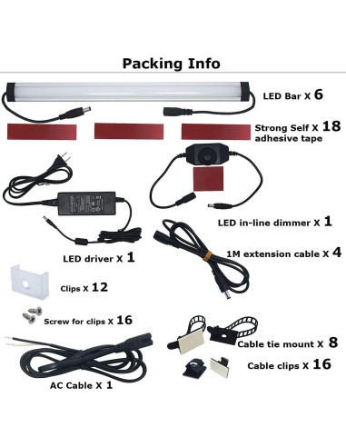 Kit de Iluminación LED Bajo Gabinete 6 Piezas 31W 2000 Lúmenes