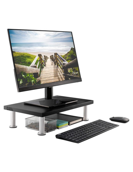 Soporte de Monitor de Bambú The Office Oasis - Elevador Ergonomico Negro