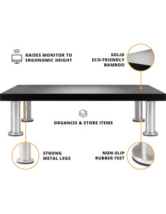Soporte de Monitor de Bambú The Office Oasis - Elevador Ergonomico Negro 2