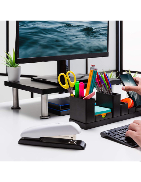 Soporte de Monitor de Bambú The Office Oasis - Elevador Ergonomico Negro