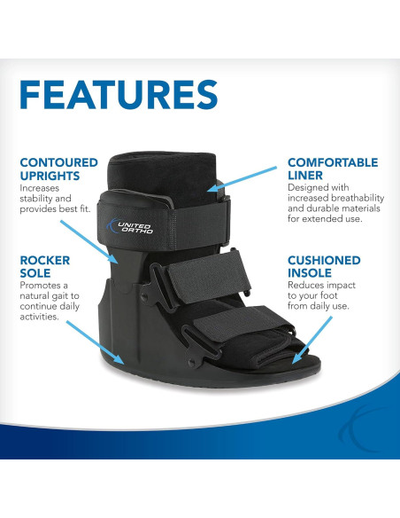 Botín de Fractura Corto Cam Walker United Ortho Negro Extra Pequeño