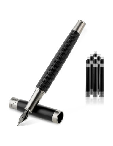 Juego de Pluma Fuente TIESOME Metal 0.5mm Punta Fina con 6 Cartuchos