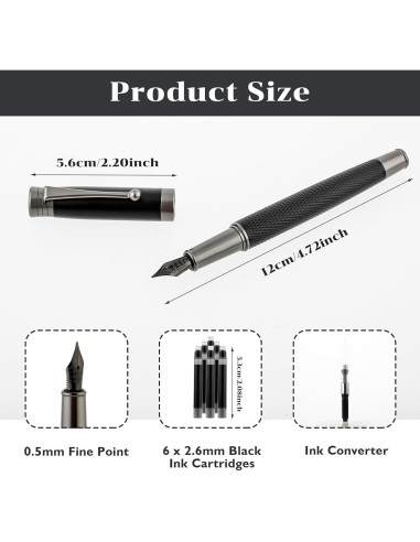 Juego de Pluma Fuente TIESOME Metal 0.5mm Punta Fina con 6 Cartuchos