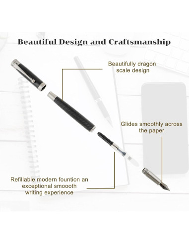 Juego de Pluma Fuente TIESOME Metal 0.5mm Punta Fina con 6 Cartuchos