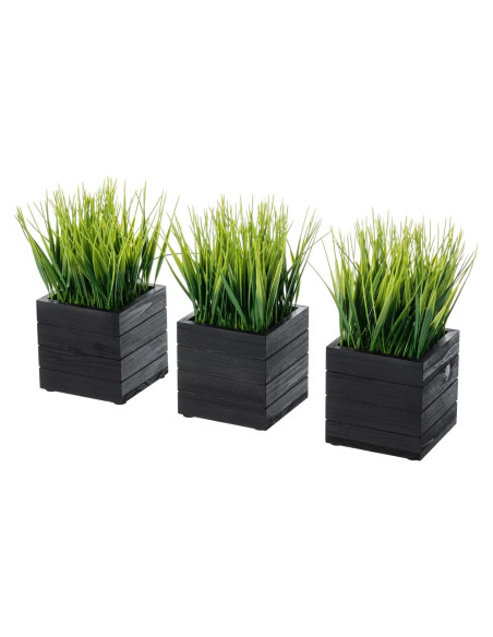 Juego de 3 Plantas de Césped Artificial MyGift en Cajas de Madera