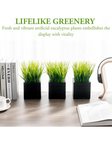Juego de 3 Plantas de Césped Artificial MyGift en Cajas de Madera