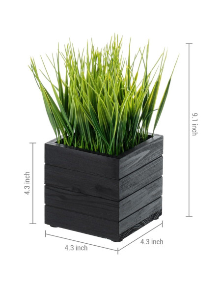 Juego de 3 Plantas de Césped Artificial MyGift en Cajas de Madera