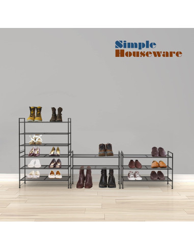 Estante para zapatos Simple Houseware 3 niveles apilable negro