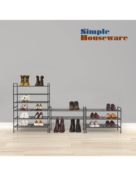 Estante para zapatos Simple Houseware 3 niveles apilable negro