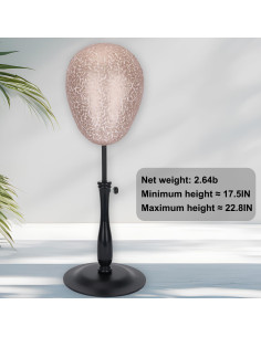 Soporte de Cabeza de Peluca Ajustable Marrón Mate con Base Metálica 2