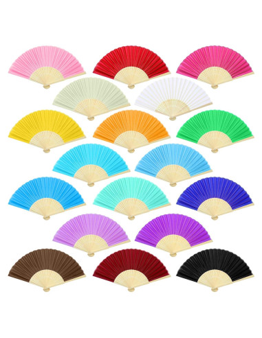Aneco 18 Abanicos Plegables de Tela y Bambú 21 cm 18 Colores