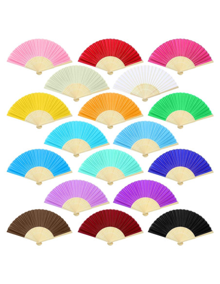 Aneco 18 Abanicos Plegables de Tela y Bambú 21 cm 18 Colores