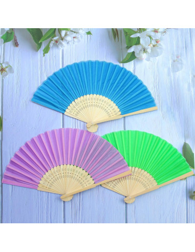 Aneco 18 Abanicos Plegables de Tela y Bambú 21 cm 18 Colores