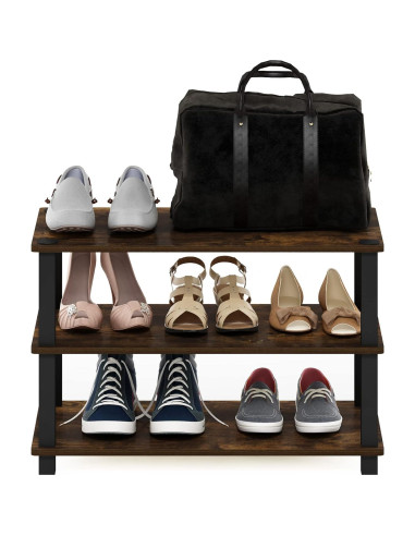 Estante para Zapatos Furinno Turn-S-Tube 3 Niveles Pino Ámbar/Negro