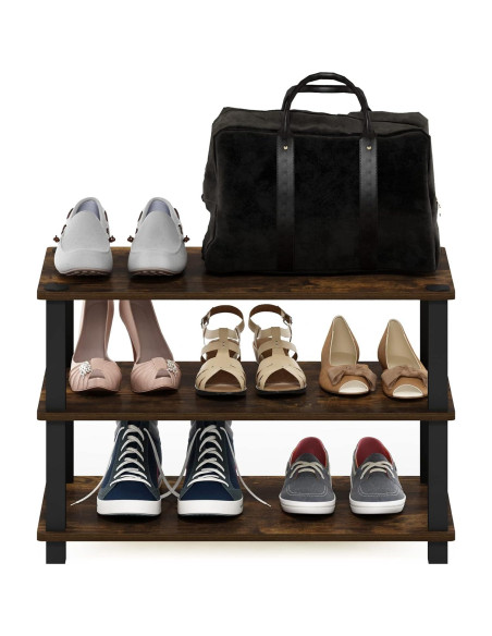 Estante para Zapatos Furinno Turn-S-Tube 3 Niveles Pino Ámbar/Negro