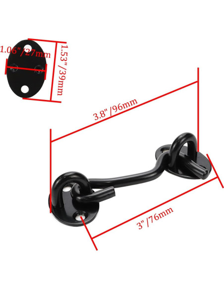 Pestillo de Gancho Ocular Rannb 3 Pulgadas Acero Inoxidable Negro - 4 Pcs