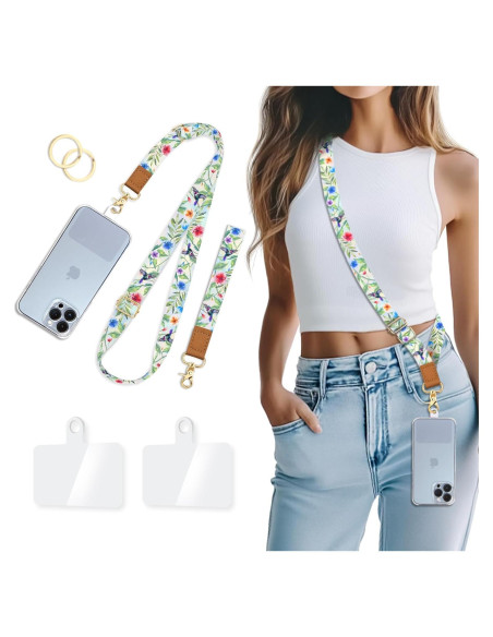 Correa cruzada ajustable Piefly para teléfono y llaves - Diseño floral