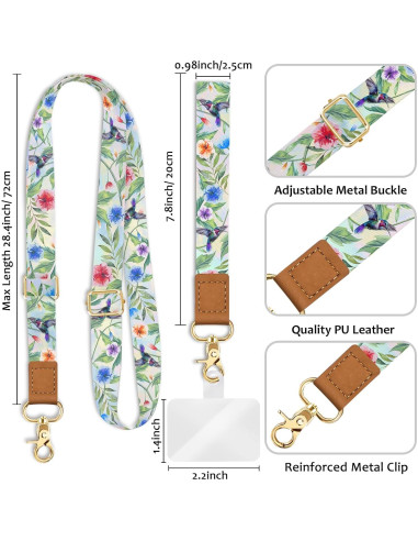 Correa cruzada ajustable Piefly para teléfono y llaves - Diseño floral