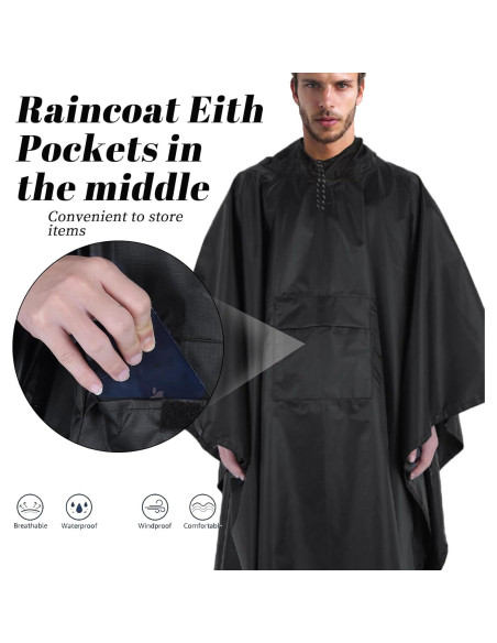 Poncho Impermeable Accevo Unisex Negro 140x210cm Ligero Reutilizable