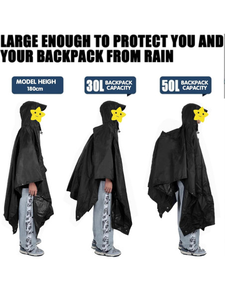 Poncho Impermeable Accevo Unisex Negro 140x210cm Ligero Reutilizable