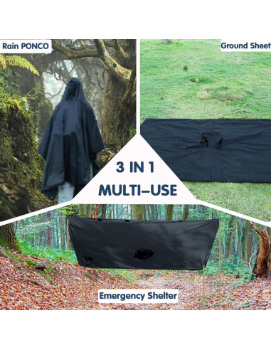 Poncho Impermeable Accevo Unisex Negro 140x210cm Ligero Reutilizable