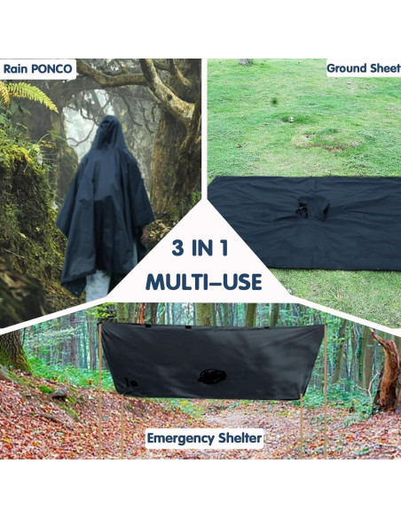 Poncho Impermeable Accevo Unisex Negro 140x210cm Ligero Reutilizable