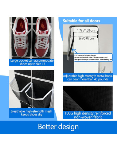 Organizador de zapatos para puerta Zebricolo, 14 bolsillos, 20.4 kg