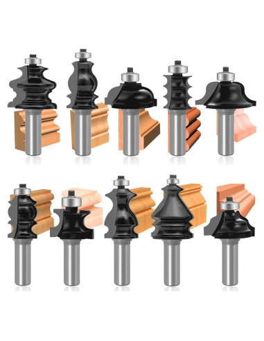 Juego de Brocas de Router TAIWAIN 10 PCS 1/2" Mango Carburo