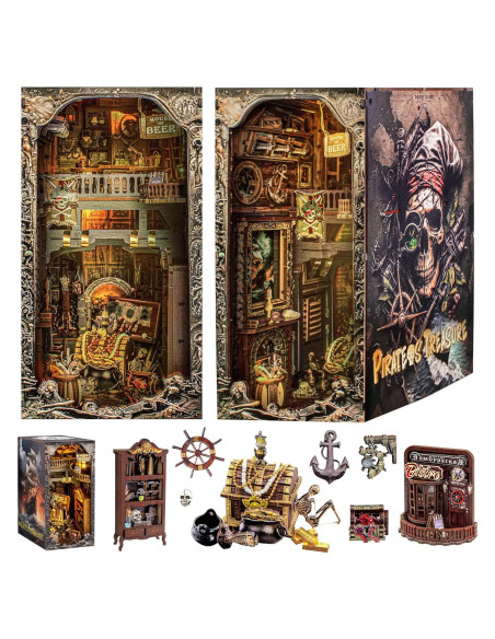 Kit de Rincón de Libros Wimlade Barco Pirata 3D con LED