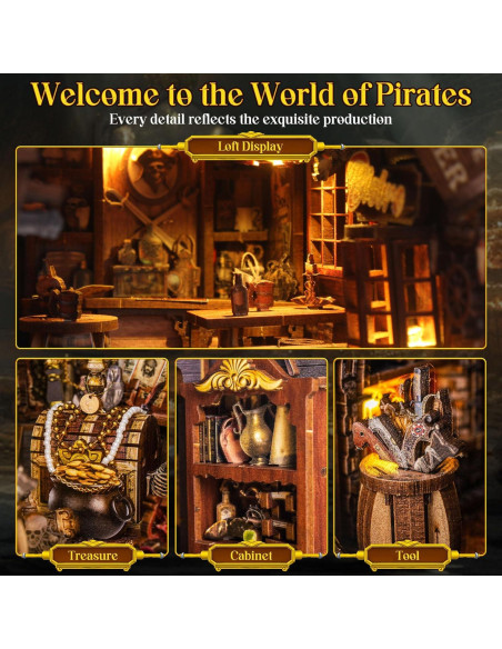 Kit de Rincón de Libros Wimlade Barco Pirata 3D con LED