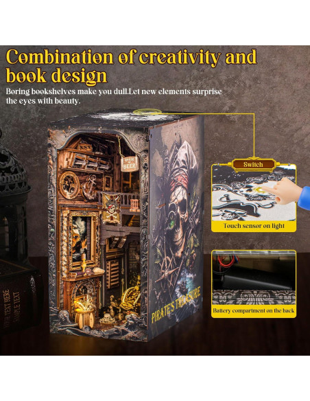 Kit de Rincón de Libros Wimlade Barco Pirata 3D con LED