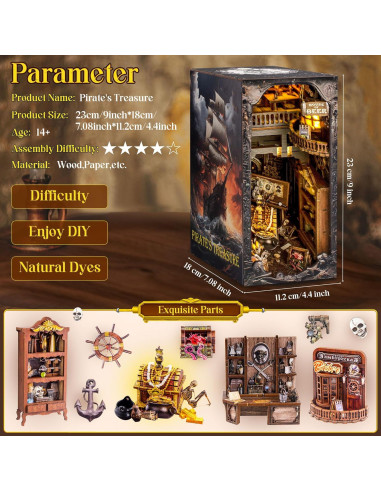 Kit de Rincón de Libros Wimlade Barco Pirata 3D con LED