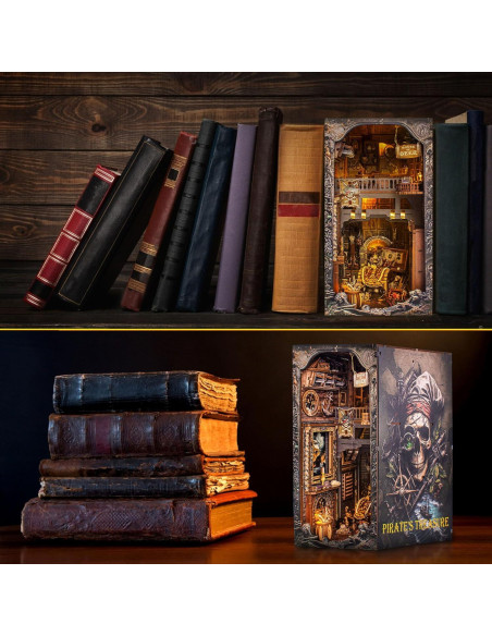 Kit de Rincón de Libros Wimlade Barco Pirata 3D con LED