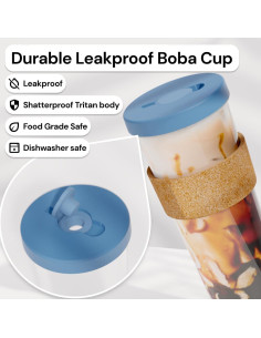 Taza de Té de Burbuja Reutilizable Dodoko 24 oz Azul Brisa 2