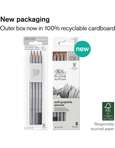 Set de 5 Lápices de Grafito Winsor & Newton - HB, 2B, 4B, 8B