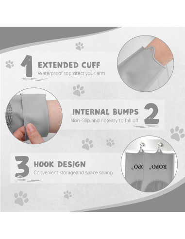 Guantes de Silicona ROPO para Cuidado de Mascotas - Gris