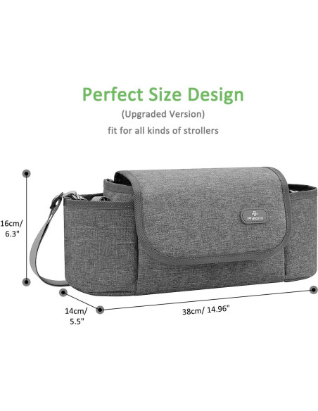 Bolsa Organizadora para Carriola Philorn Gris con Portavasos