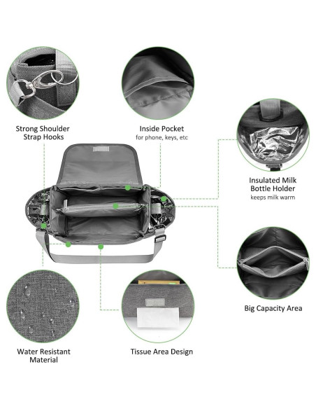 Bolsa Organizadora para Carriola Philorn Gris con Portavasos