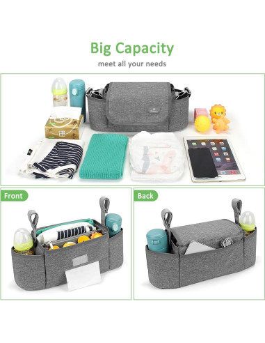 Bolsa Organizadora para Carriola Philorn Gris con Portavasos