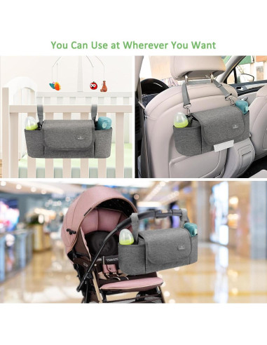 Bolsa Organizadora para Carriola Philorn Gris con Portavasos