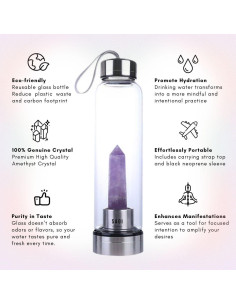 Botella de Agua de Cristal SAOI 500ml con Amatista - Vidrio y Acero Inoxidable 2