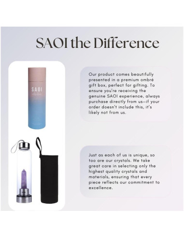 Botella de Agua de Cristal SAOI 500ml con Amatista - Vidrio y Acero Inoxidable